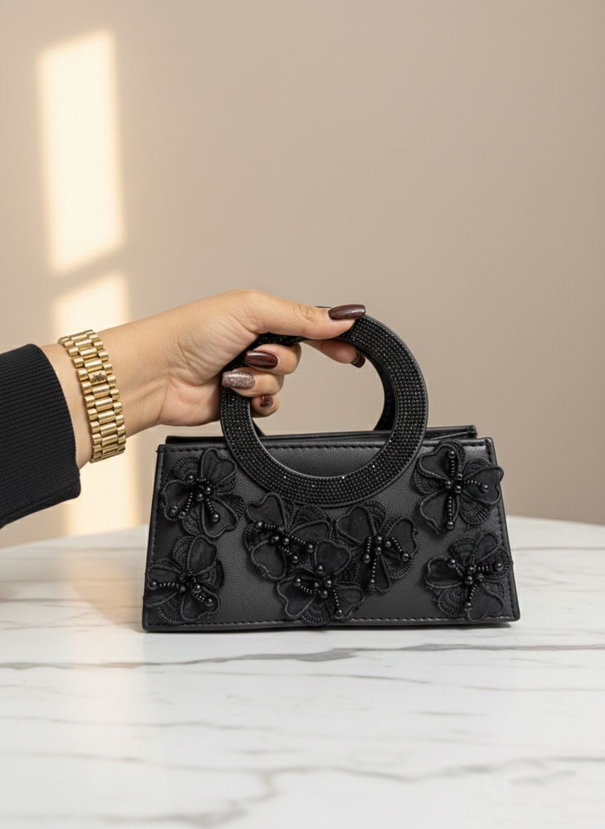 Black Noir Hand Beaded Clutch