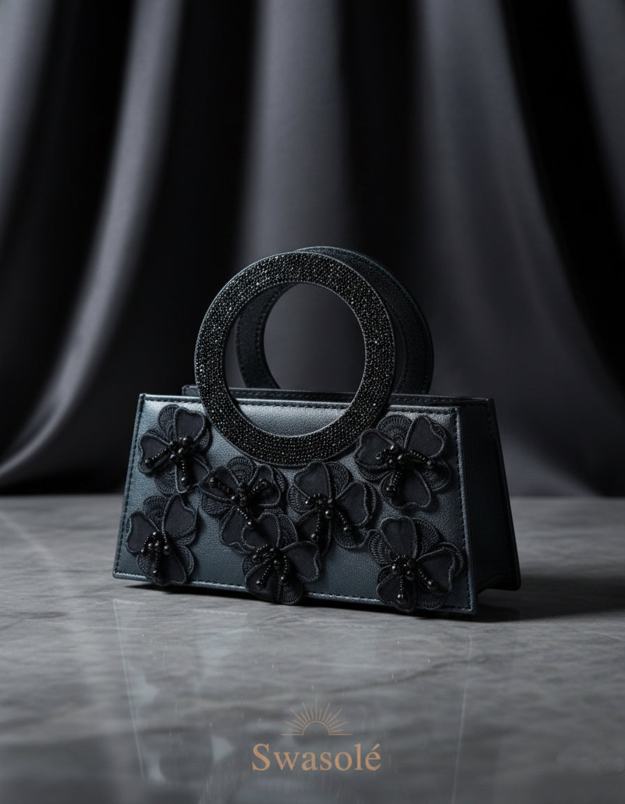 Black Noir Hand Beaded Clutch